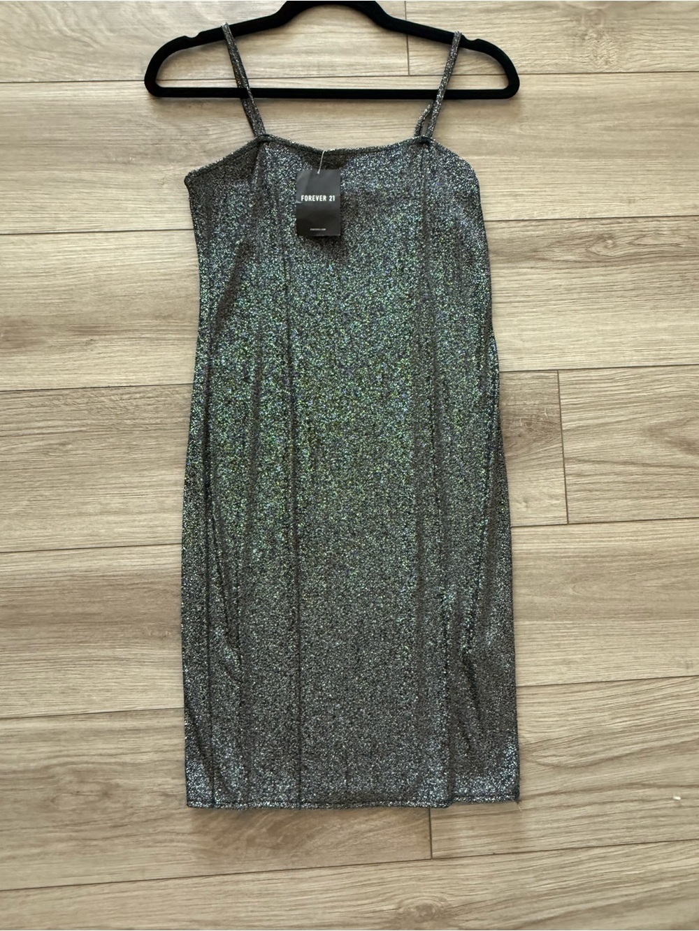 Forever 21 Silver Glitter Slip Midi Dress